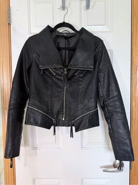 Lulu's Black Faux Leather Moto Jacket with Zip Details